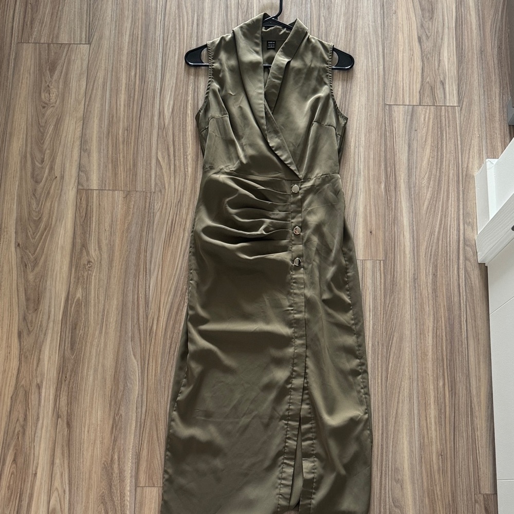 Sleeveless Olive Wrap Maxi Dress